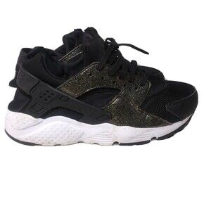 Nike Air Huarache Run SE Shoes Size 7 Y Sneakers Metallic Gold Black White